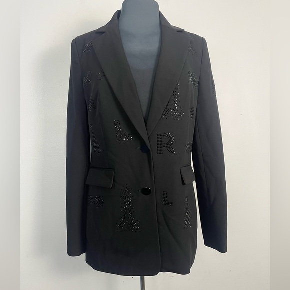 KARL LAGERFELD PARIS Hotfix Embellished Blazer black size 6 - Picture 3 of 13